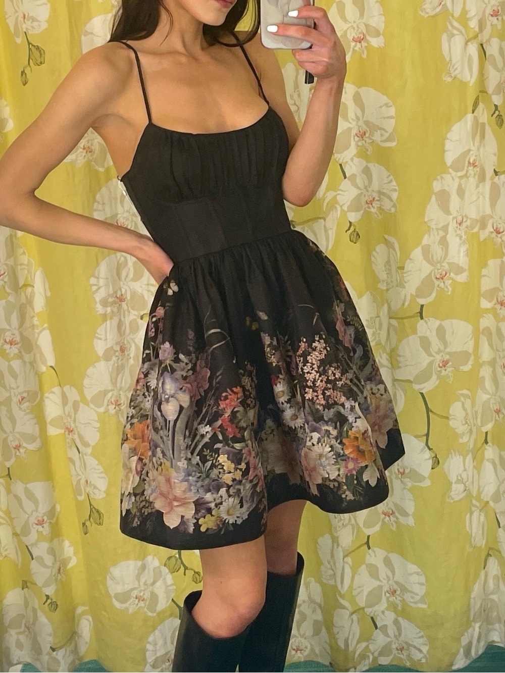 Zimmerman black with floral print linen dress